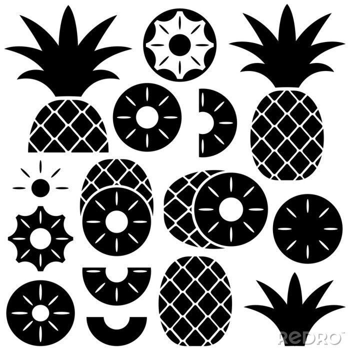 Sticker Exotische Ananasse auf einer schwarz-weißen Grafik