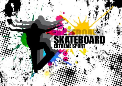Sticker extreme sport man jumping with skateboard and splash color