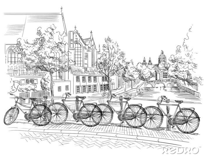 Sticker Fahrräder auf Brücke über den Kanälen von Amsterdam, die Niederlande