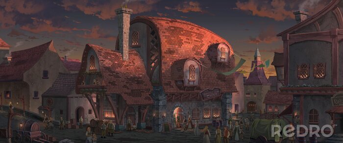 Sticker Fantasy mittelalterliche Stadt