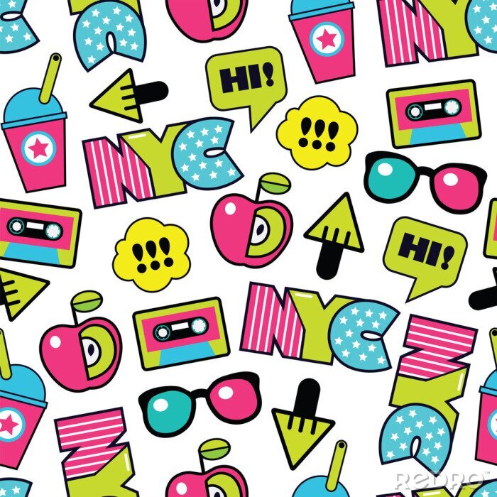 Sticker Farbe trendiges nahtloses amerikanisches Muster mit Etiketten