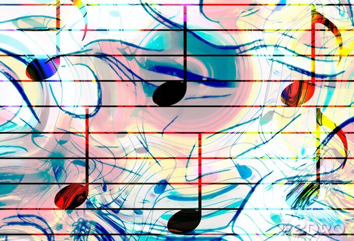 Sticker Farbenfrohe Illustration von Noten und Instrumenten