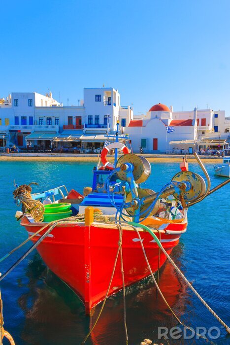 Sticker Farbenfrohes Boot auf der griechischen Insel
