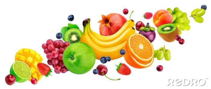Sticker Farbenfrohes Obst Grafik auf weißem Hintergrund