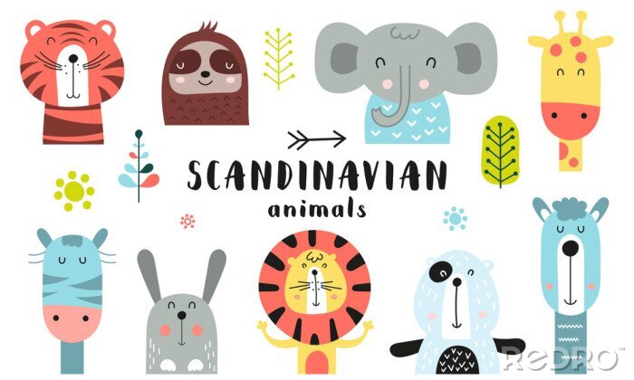 Sticker Farbige skandinavische Tiere