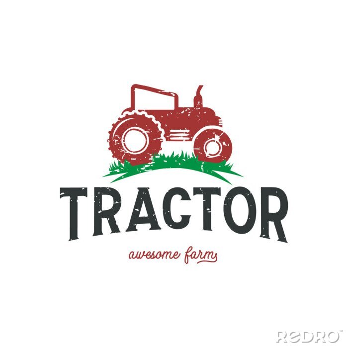 Sticker Farming tractor logo design template in red color