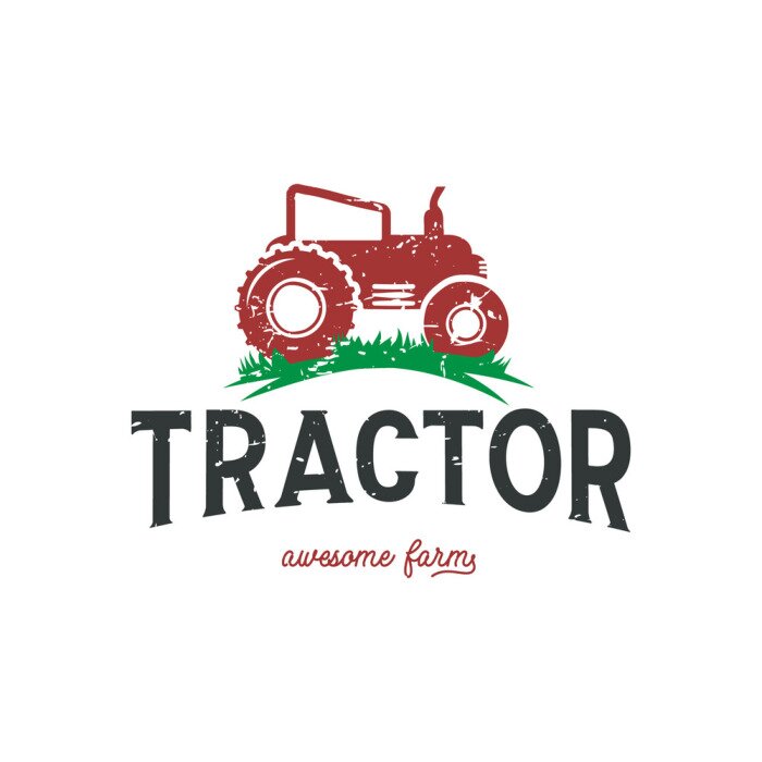 Sticker Farming tractor logo design template in red color