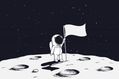 Sticker Fetter Astronaut neben einer Flagge stehend Grafik