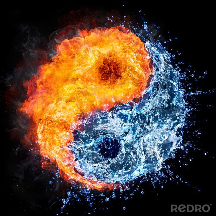 Sticker Feuer und Wasser - Yin Yang Konzept - Tao Symbol
