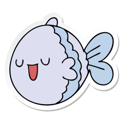 Sticker Fisch lächelnder Fisch mit blauem Schwanz