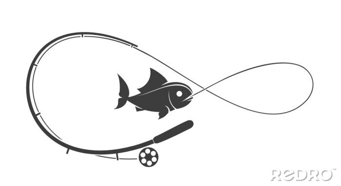 Sticker Fische Angelrute mit einer Grafik eines schwarzen Fisches