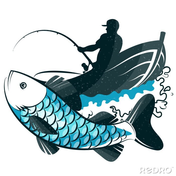 Sticker Fische Anglerschatten und Fisch mit blauen Schuppen