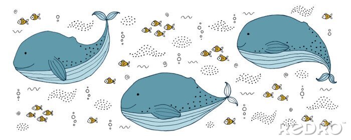 Sticker Fische im Ozean Wale und Goldfische Zeichnung