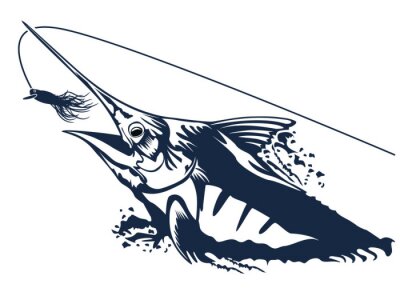Sticker Fische Marlin, der aus dem Wasser auftaucht, um einen Köder zu finden