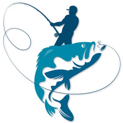 Sticker Fische minimalistische Grafik eines Fischers und Fische