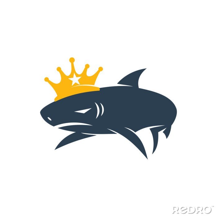 Sticker Fische Ozean Hai mit goldener Krone auf dem Kopf