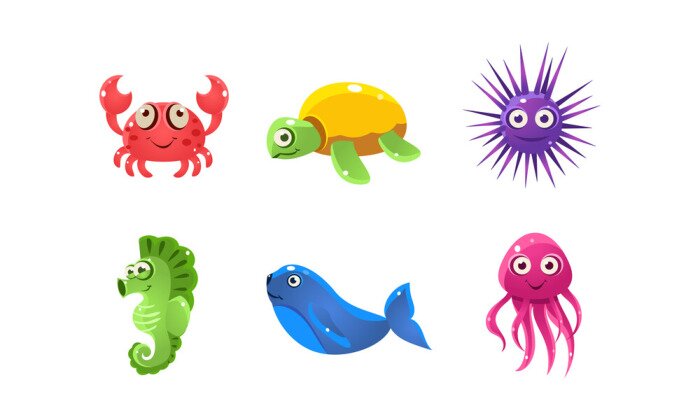 Sticker Fische Ozean und andere Meeresbewohner
