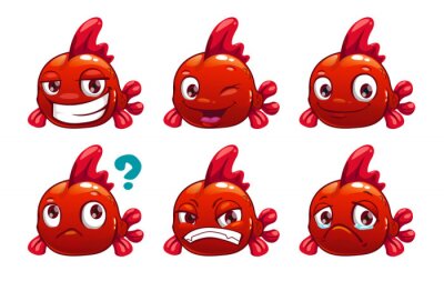 Sticker Fische runder roter Fisch macht Gesichter