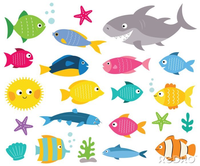Sticker Fische und Meerespflanzen Cartoon-Grafik