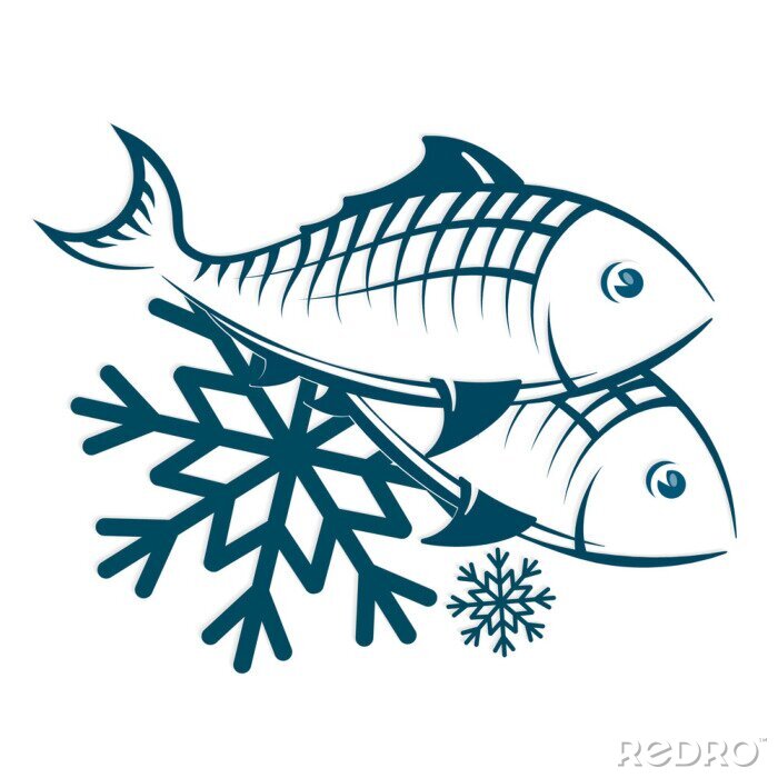 Sticker Fische und Schneeflocken minimalistische Grafik