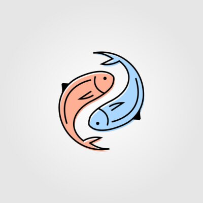 Sticker Fischzeichen in blauen und rosa Tönen