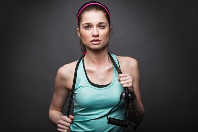 Sticker Fit Frau mit Stretchband