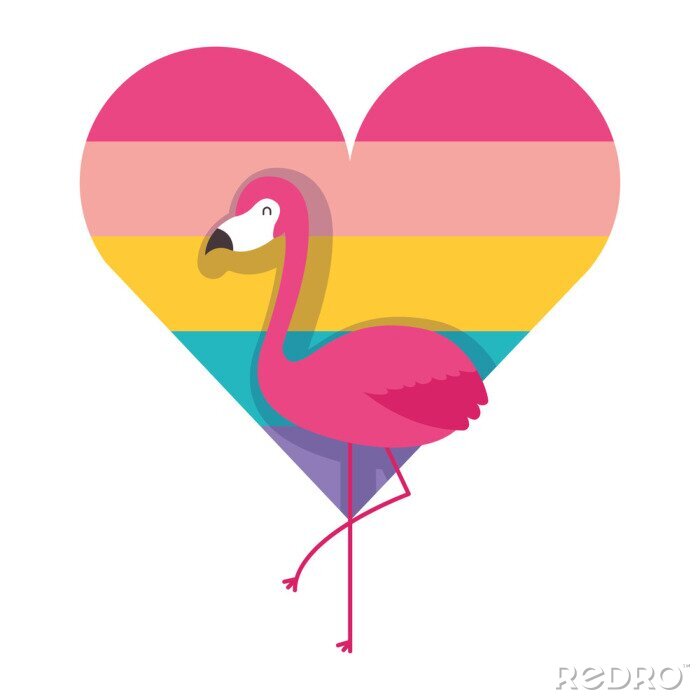 Sticker Flamingo auf einem Herz-Hintergrund
