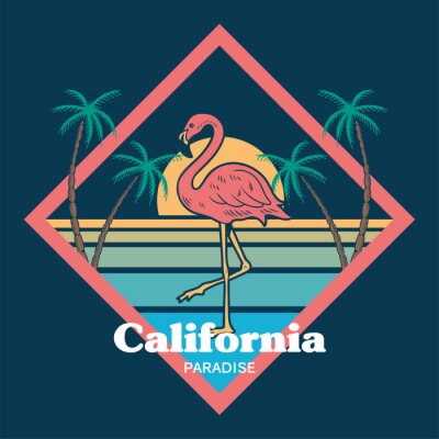 Sticker Flamingo auf Retro-Illustration