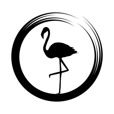Sticker Flamingo in einem schwarzen Kreis