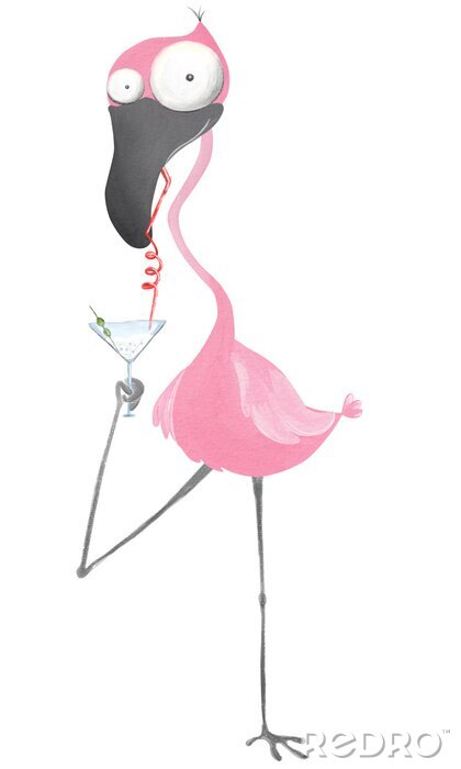 Sticker Flamingo mit einem Getränk