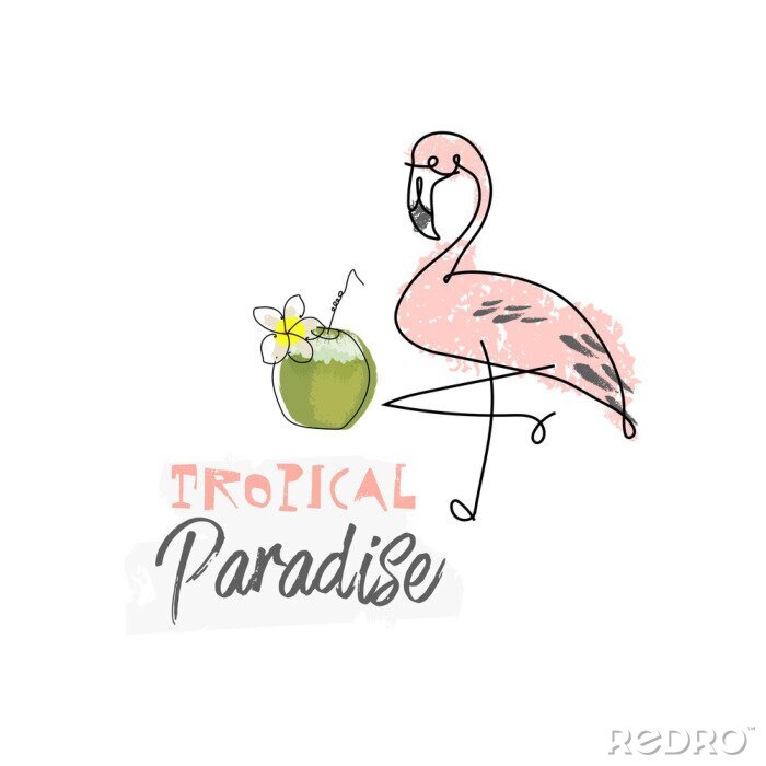 Sticker Flamingo mit exotischem Getränk