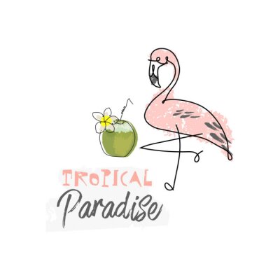 Sticker Flamingo mit exotischem Getränk