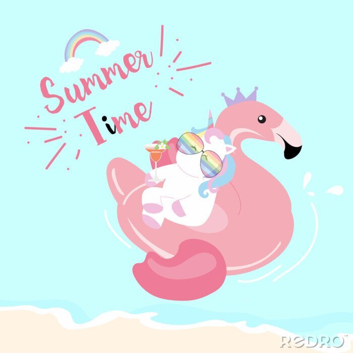 Sticker Flamingo und Einhorn im Urlaub