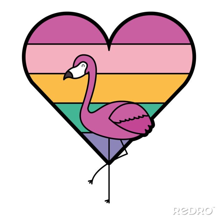 Sticker Flamingo und Herz lila
