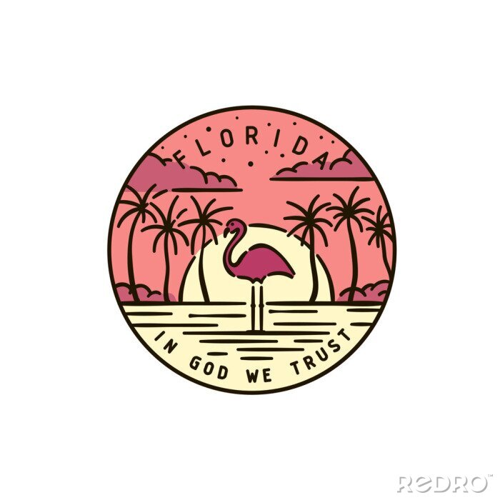 Sticker Flamingo vor einem Hintergrund mit Sonnenuntergang