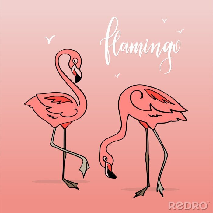 Sticker Flamingos auf orangefarbenem Hintergrund