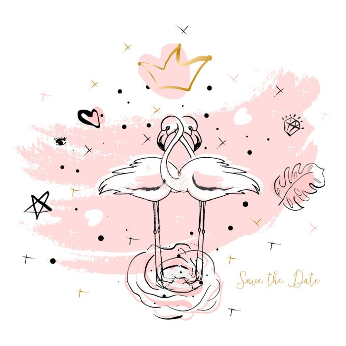 Sticker Flamingos auf rosa Hintergrund