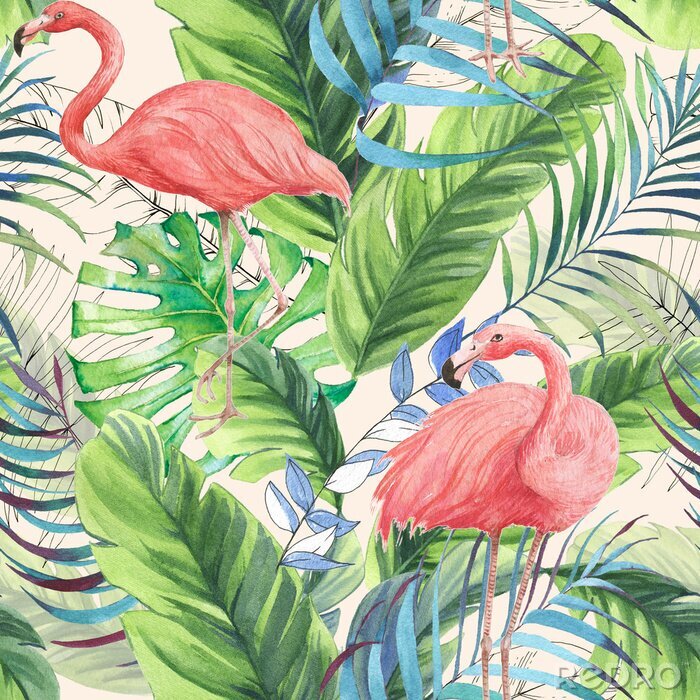 Sticker Flamingos und exotischer Vegetation