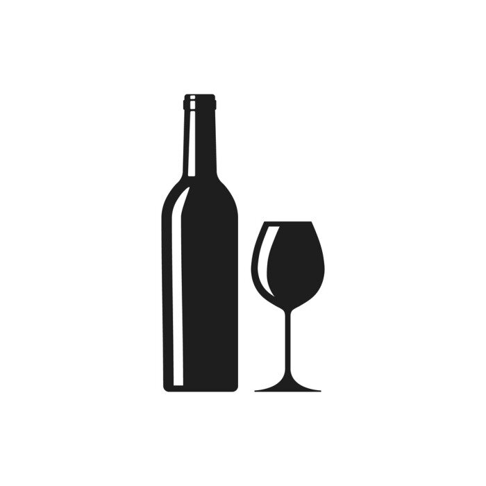 Sticker Flasche und Glas schwarz-weiße Grafik