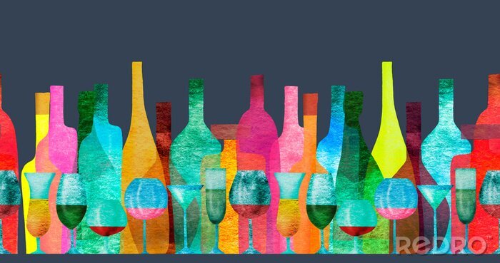 Sticker Flaschen und Gläser mit Wein mehrfarbige Grafik
