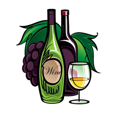 Sticker Flaschen Wein mit Trauben Beeren