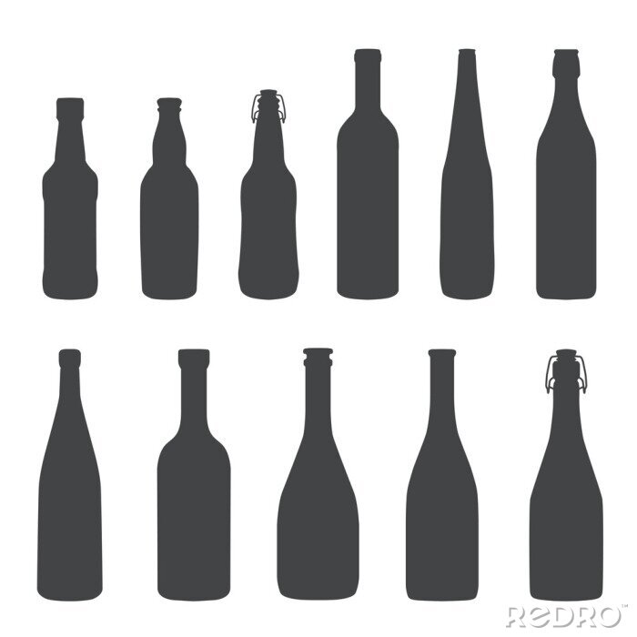 Sticker Flaschensilhouetten auf weißem Hintergrund