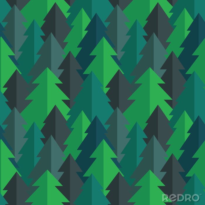 Sticker Flat Kiefernwald nahtlose Vektor-Muster in blau-grün und türkisfarben