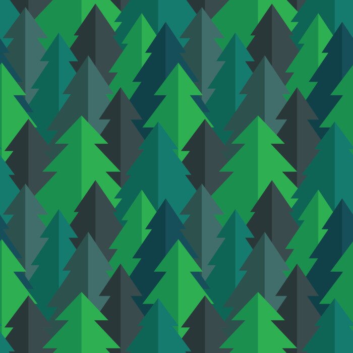 Sticker Flat Kiefernwald nahtlose Vektor-Muster in blau-grün und türkisfarben