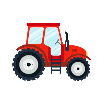 Sticker Flat Traktor auf weißem Hintergrund. Rote Traktor-Symbol - Vektor-Illustration. Landwirtschaftliche Traktor - Transport für Bauernhof in flachem Stil.