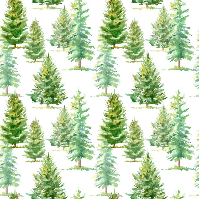 Sticker Floral nahtlose Muster einer Fichte tree.Watercolor Hand gezeichnet illustration.White Hintergrund.