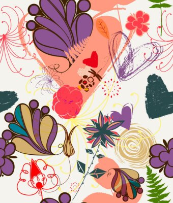 Sticker Floral nahtlose Muster im Retro-Stil