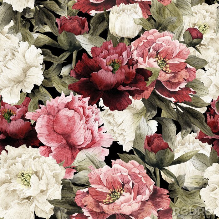 Sticker Floral pattern with peonies