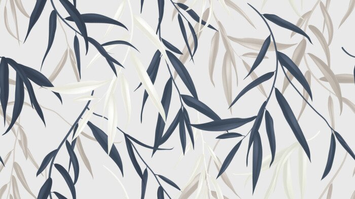 Sticker Floral seamless pattern, multicolored Weeping Willow leaves on light grey background