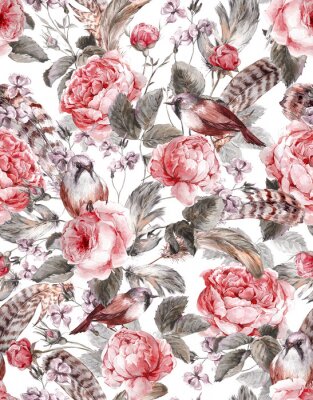 Sticker Florales Shabby-Chic-Muster mit Vögeln